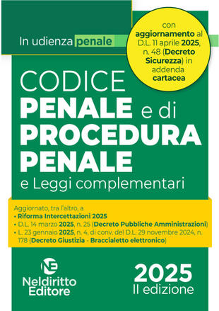 copertina Codice penale e di procedura penale in udienza maggio 2025 aggiornato al Decreto Sicurezza