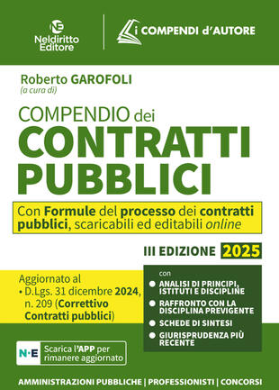 copertina Compendio dei Contratti pubblici 2025. Aggiornato al D. Lgs. 31 dicembre 2024, n. 209 (Decreto Correttivo Contratti pubblici). Con app