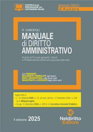 copertina Manuale breve di diritto Amministrativo 2025. Aggiornato al nuovo decreto correttivo dei Contratti pubblici. Con espansione online