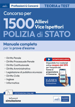 copertina Concorso 1500 allievi vice ispettori polizia di stato. Manuale per le prove d'esame. Con espansione online. Con software di simulazione