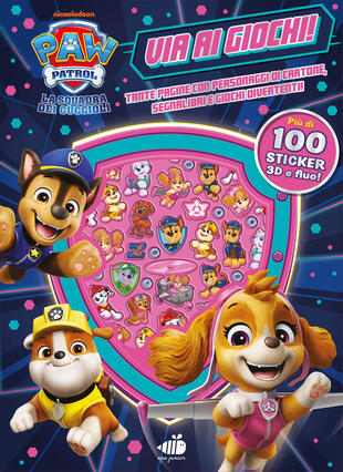copertina Paw Patrol. Via ai giochi. 100 sticker 3D e fluo