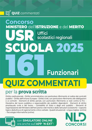 copertina Concorso 161 Funzionari USR, Ministero Istruzione e Merito. Quiz commentati per la preparazione a concorso. Con espansione online