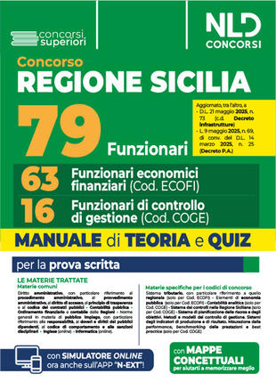 copertina Concorso regione Sicilia.79 funzionari: 63 funzionari economico finanziari + 16 funzionari di controllo di gestione. Manuale di teoria e quiz per la prova scritta. Con simulatore online