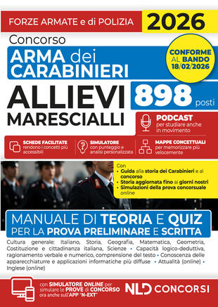 copertina Concorso allievi Marescialli Arma dei Carabinieri. Manuale di teoria e quiz per la prova preliminare e scritta 2026. Con simulatore online