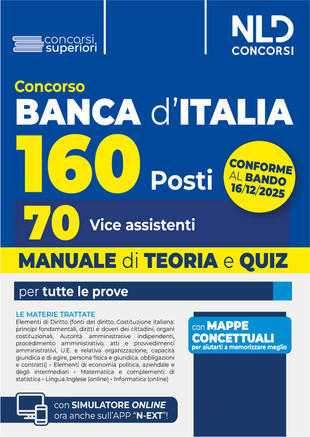 copertina Concorso Banca d\'Italia 160 posti, 70 vice assistenti. Manuale di teoria e quiz per tutte le prove